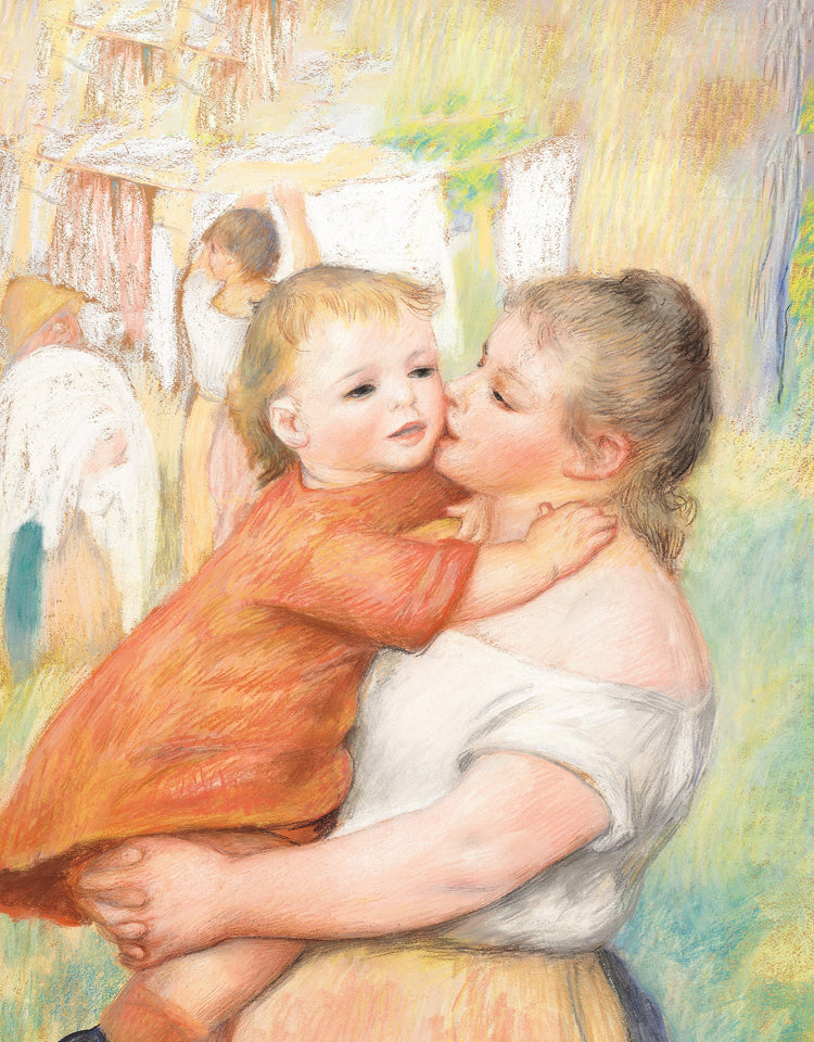 Renoir painting The Laundress showing a mother kssing her child