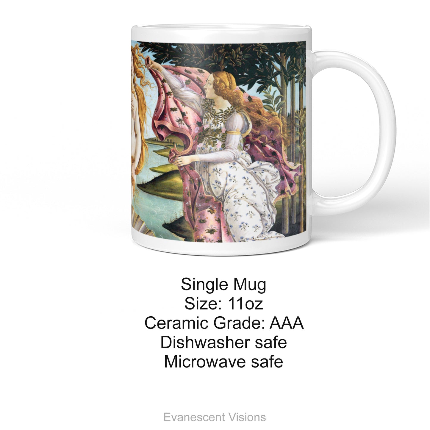 Product details for the Botticelli Birth of Venus Design Ceramic Art Mug