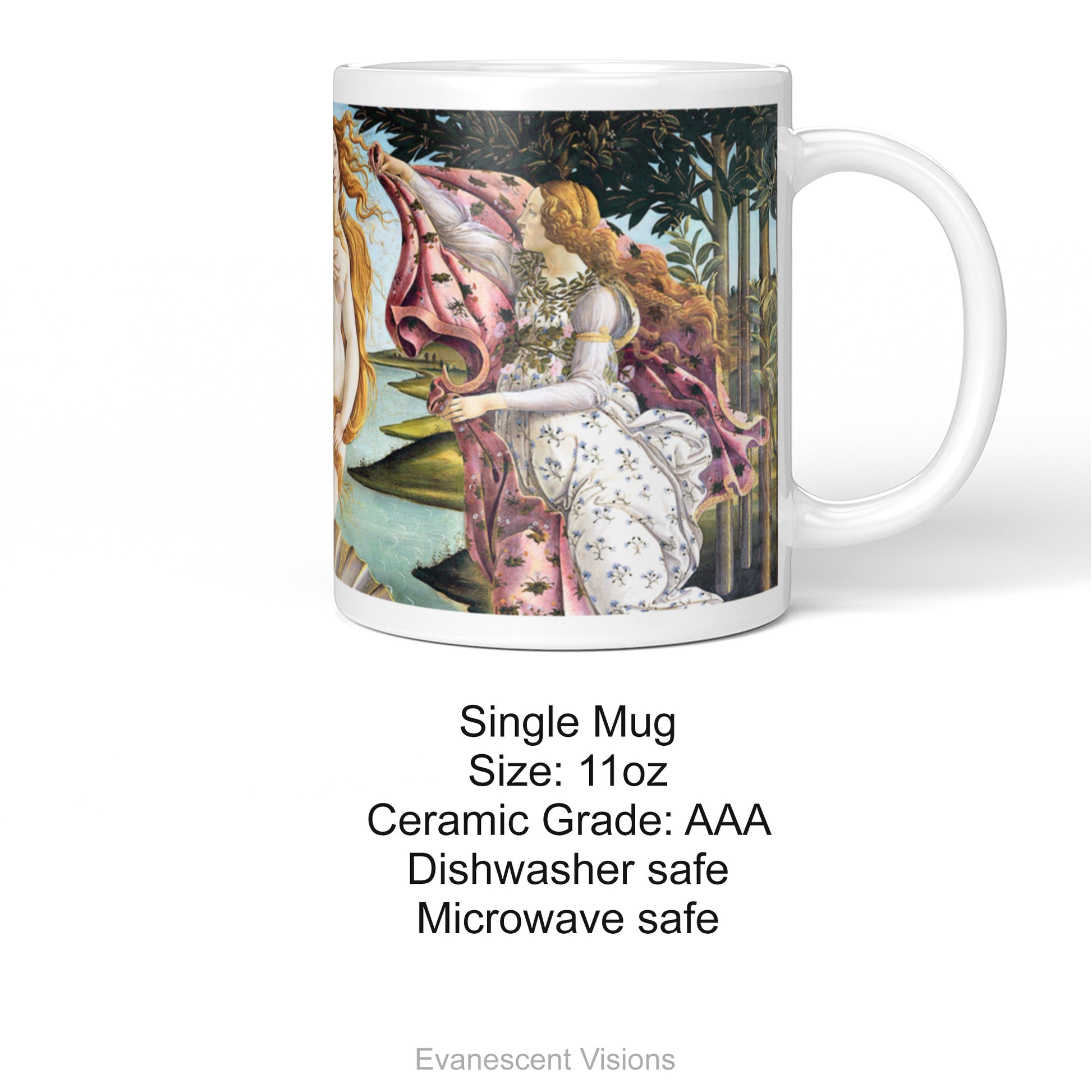 Product details for the Botticelli Birth of Venus Design Ceramic Art Mug