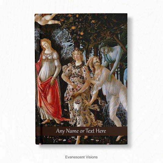 Personalised Notebook, Hardback decorated with Botticelli's artwork Primavera