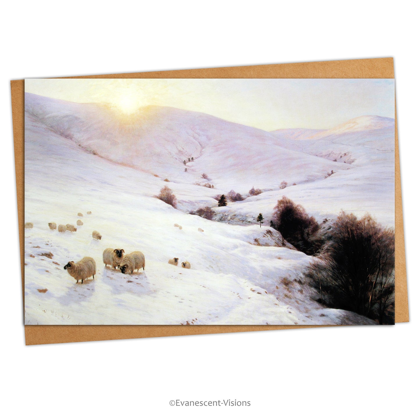 Traditional Winter Holiday Christmas Art Card with envelope, with painting Southland Hills by Joseph Farqharson