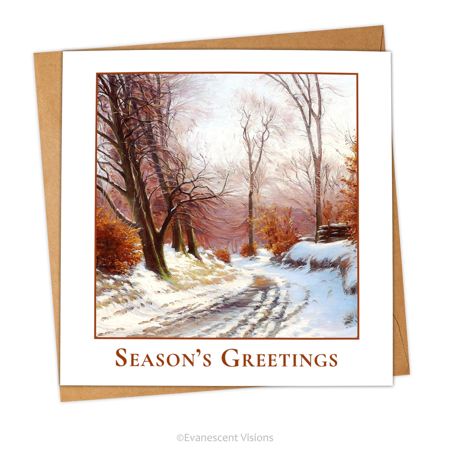 Winter Road Season's Greetings Traditional Christmas Card with artwork 'The Road to Ørholm' by Sigvard Hansen.
