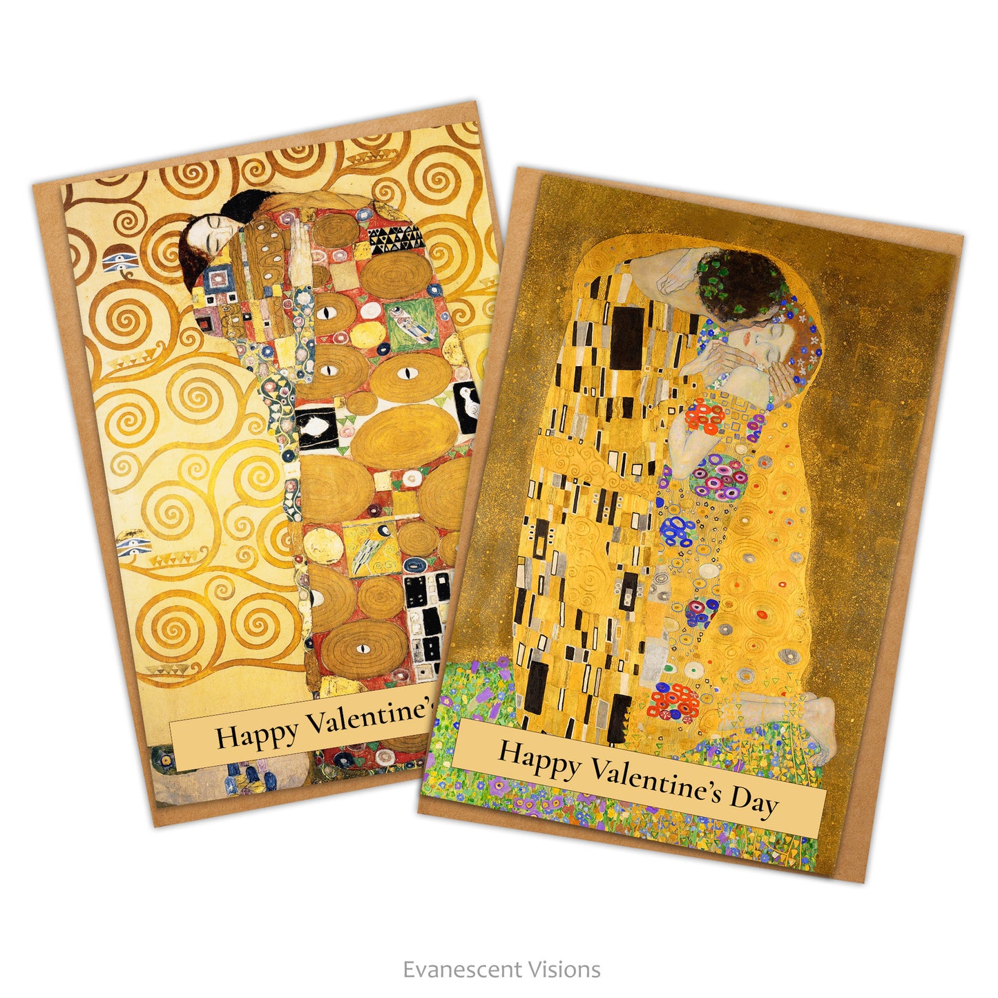 Personalised Valentine Cards with paintings 'The Kiss' or 'Fulfilment (the Embrace)' by Gustav Klimt