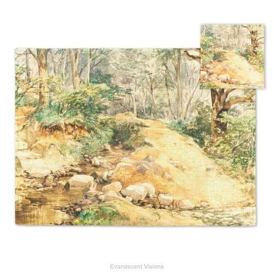 Placemat and coaster with design from artwork 'Woodland Scene with a Path Across a Stream' by John Middleton (1827–1856).
