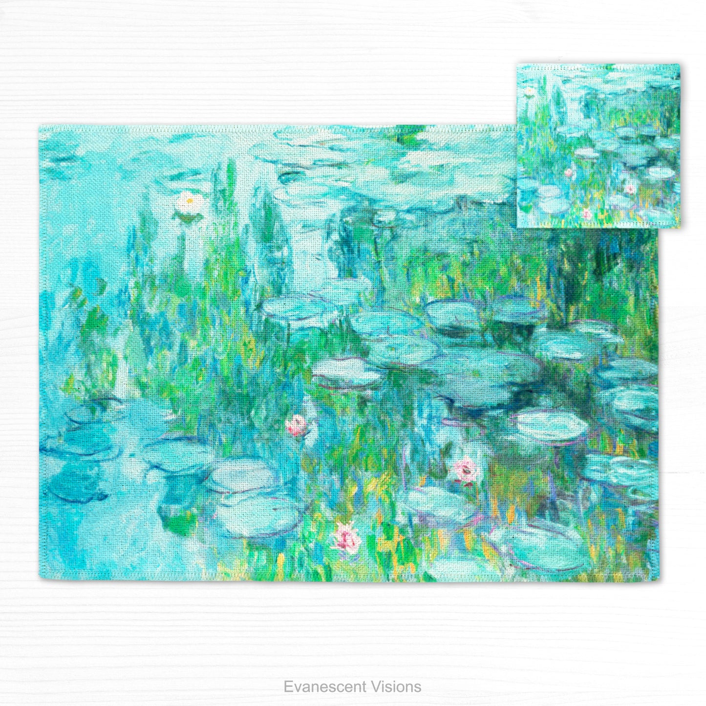 Placemat and coaster with design based on artwork, 'Water Lilies' circa 1915 by Claude Monet