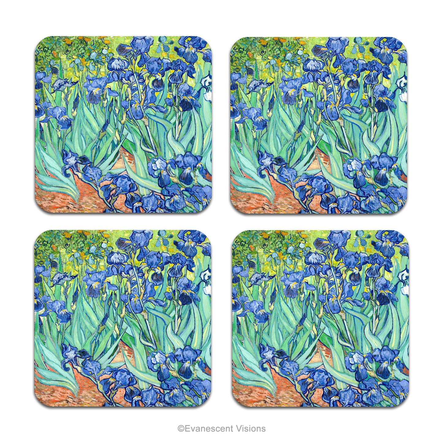 Set of 4 coasters with the design of Van Gogh's 'Irises'