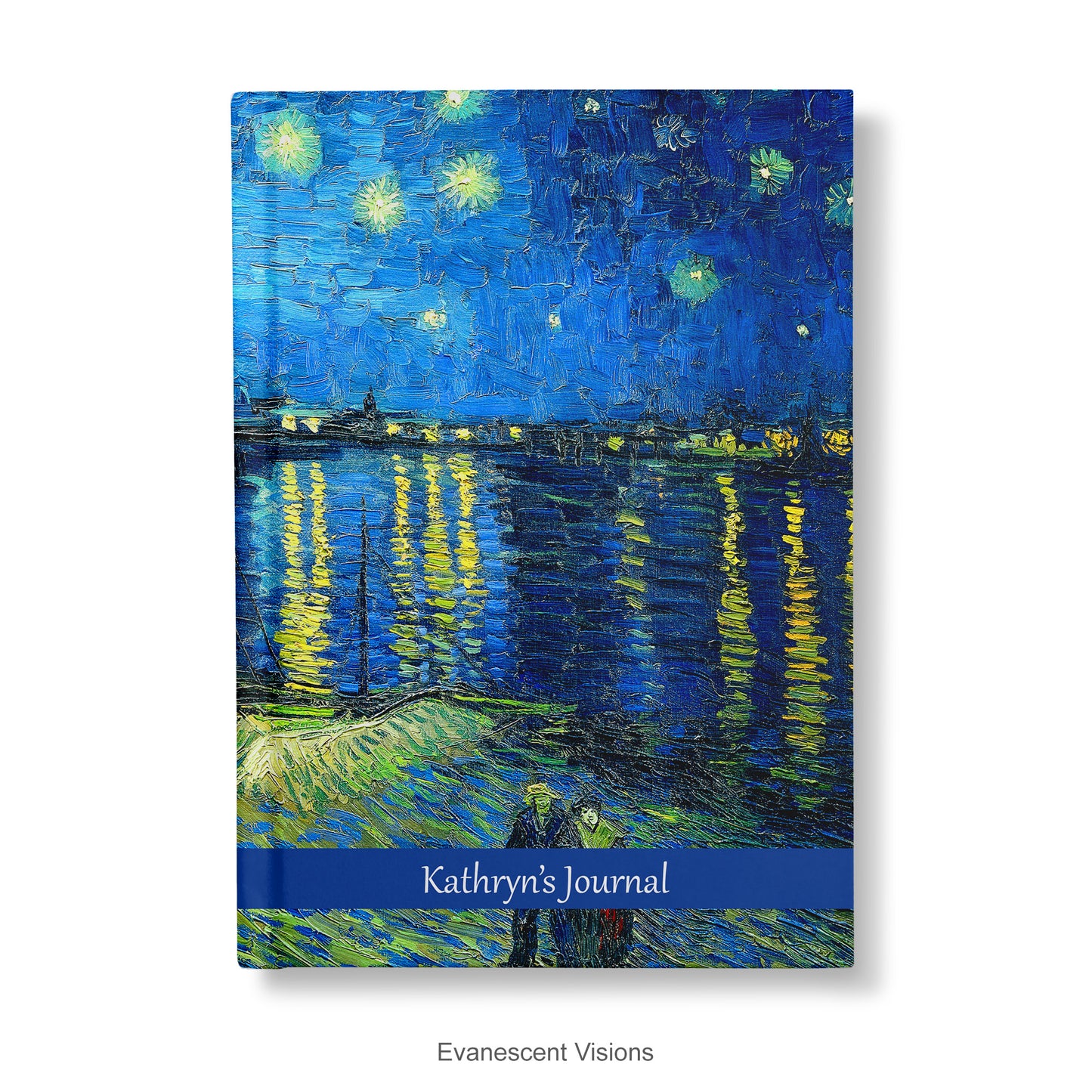 Personalised Notebook,Hardback with Van Gogh's Starry Night over Rhone artwork