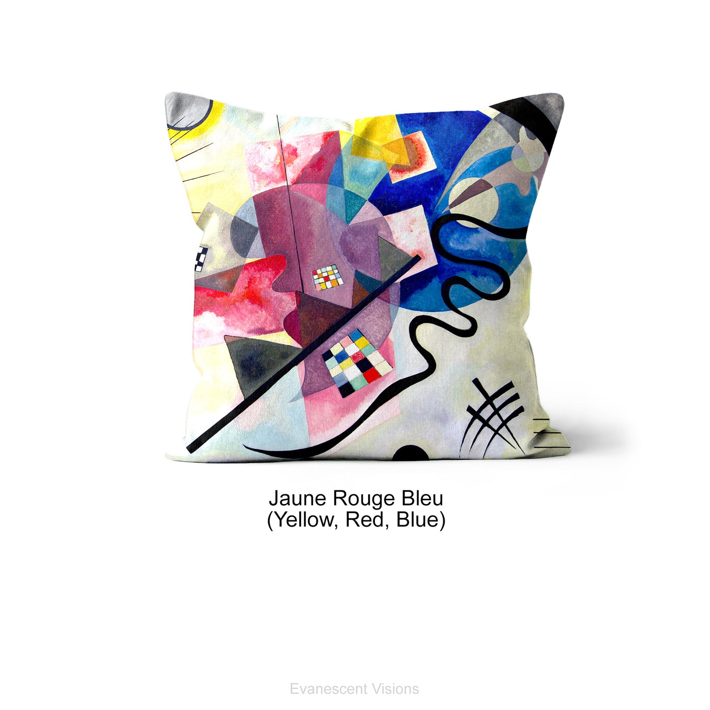 Abstract Art Cushion with Wassily Kandinsky's Jaune Rouge Bleu artwork