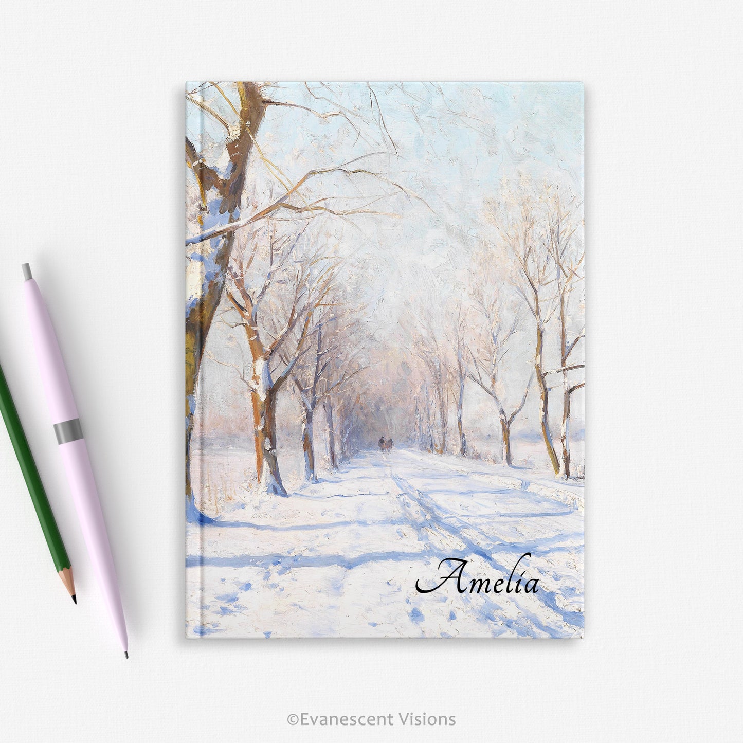 Snowy Winter Landscape Personalised Hardback Notebook