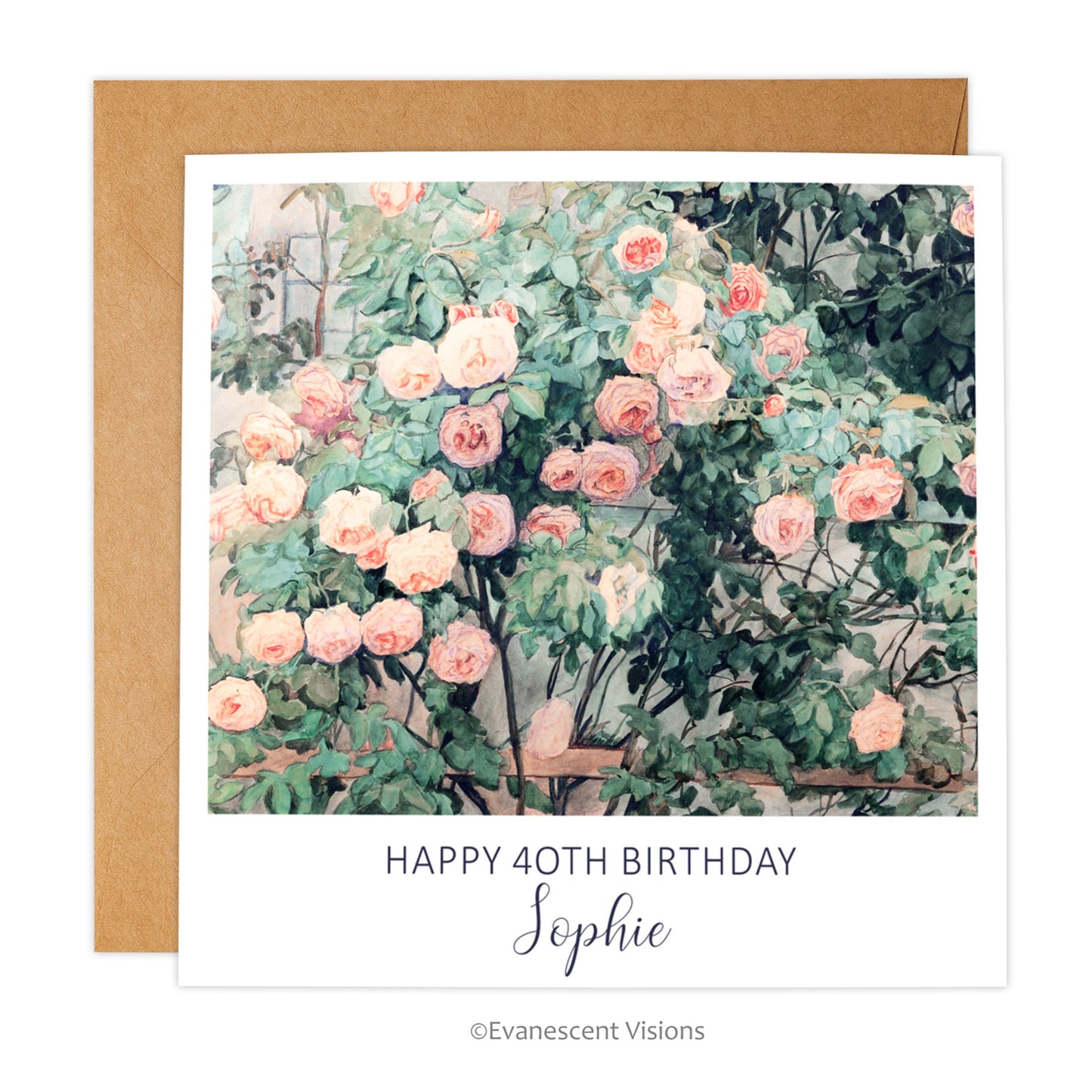 Personalised Name and age Birthday Card with artwork 'Roses' by Anna Syberg
