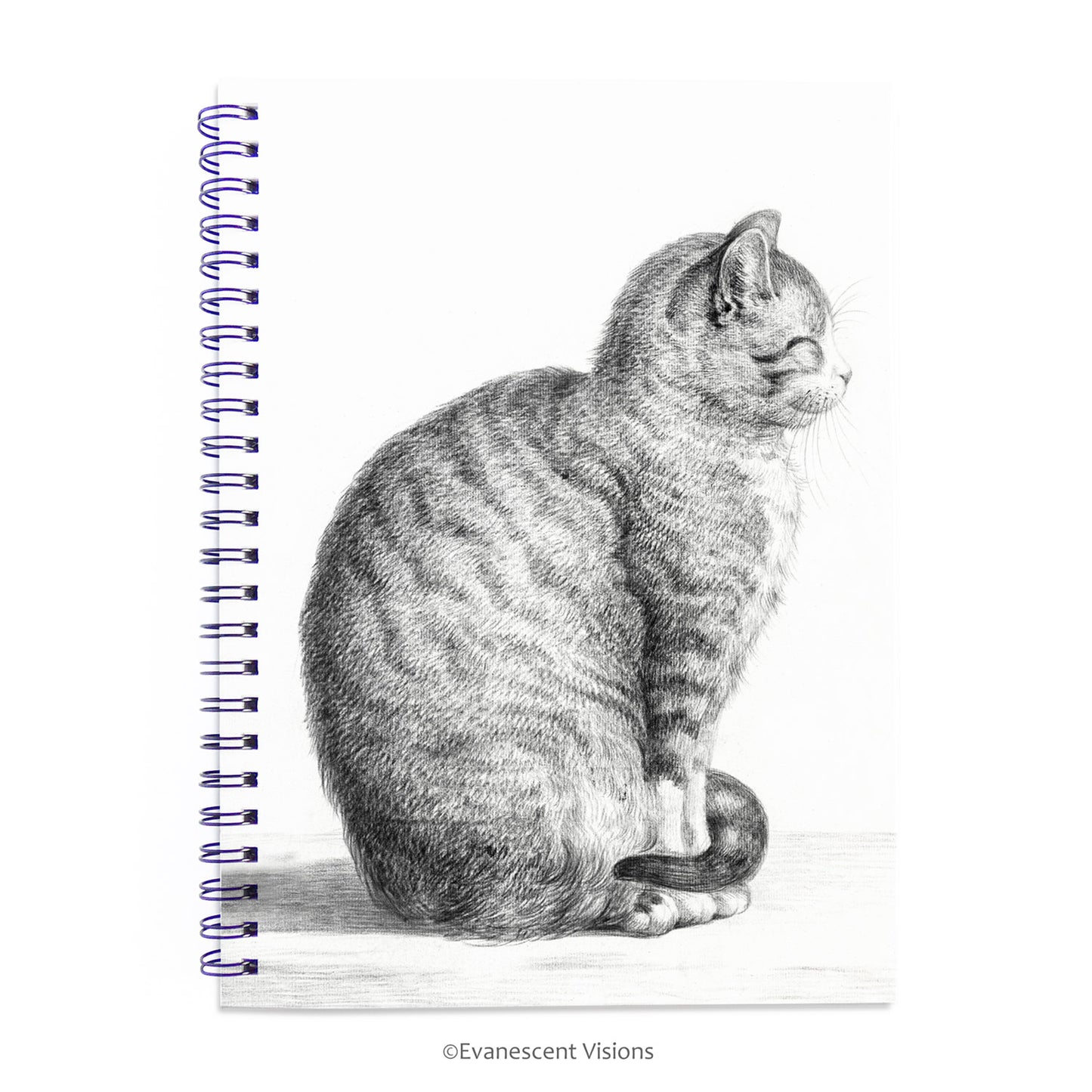 Sitting Cat Illustration Fine Art Spiral Bound Notebook