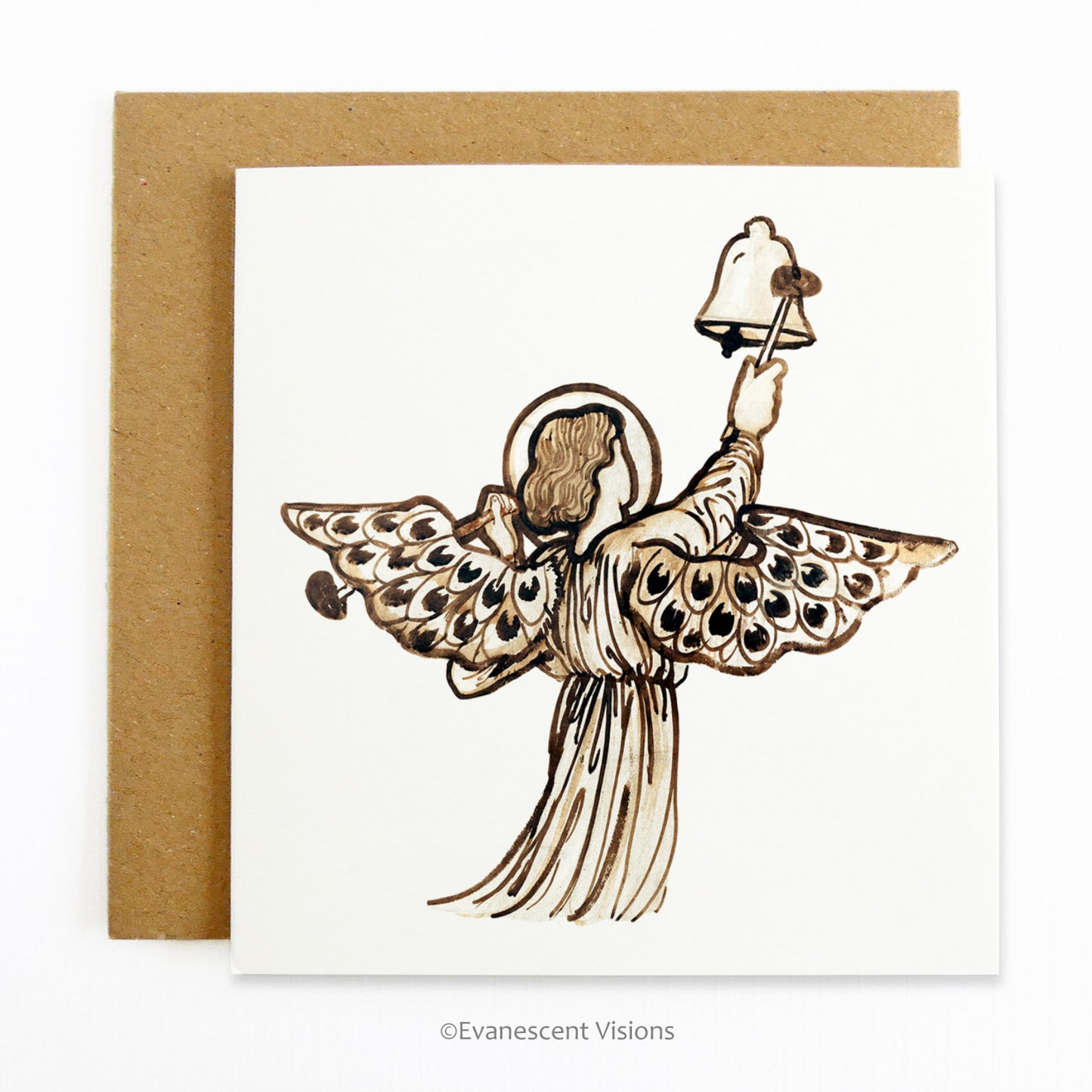 vintage angel with bell art christmas chard with envelope