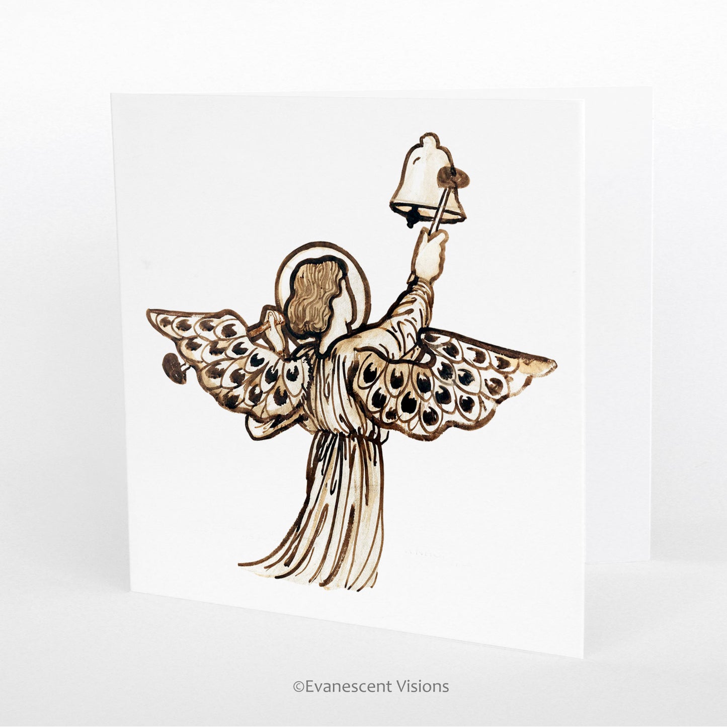 vintage angel with bell art christmas chard with envelope
