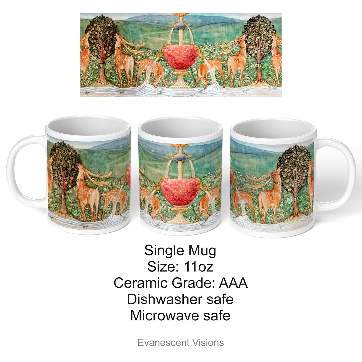 Product details for the Pre-Raphaelite Fine Art Mug | Edward Burne-Jones Deer by a Fountain