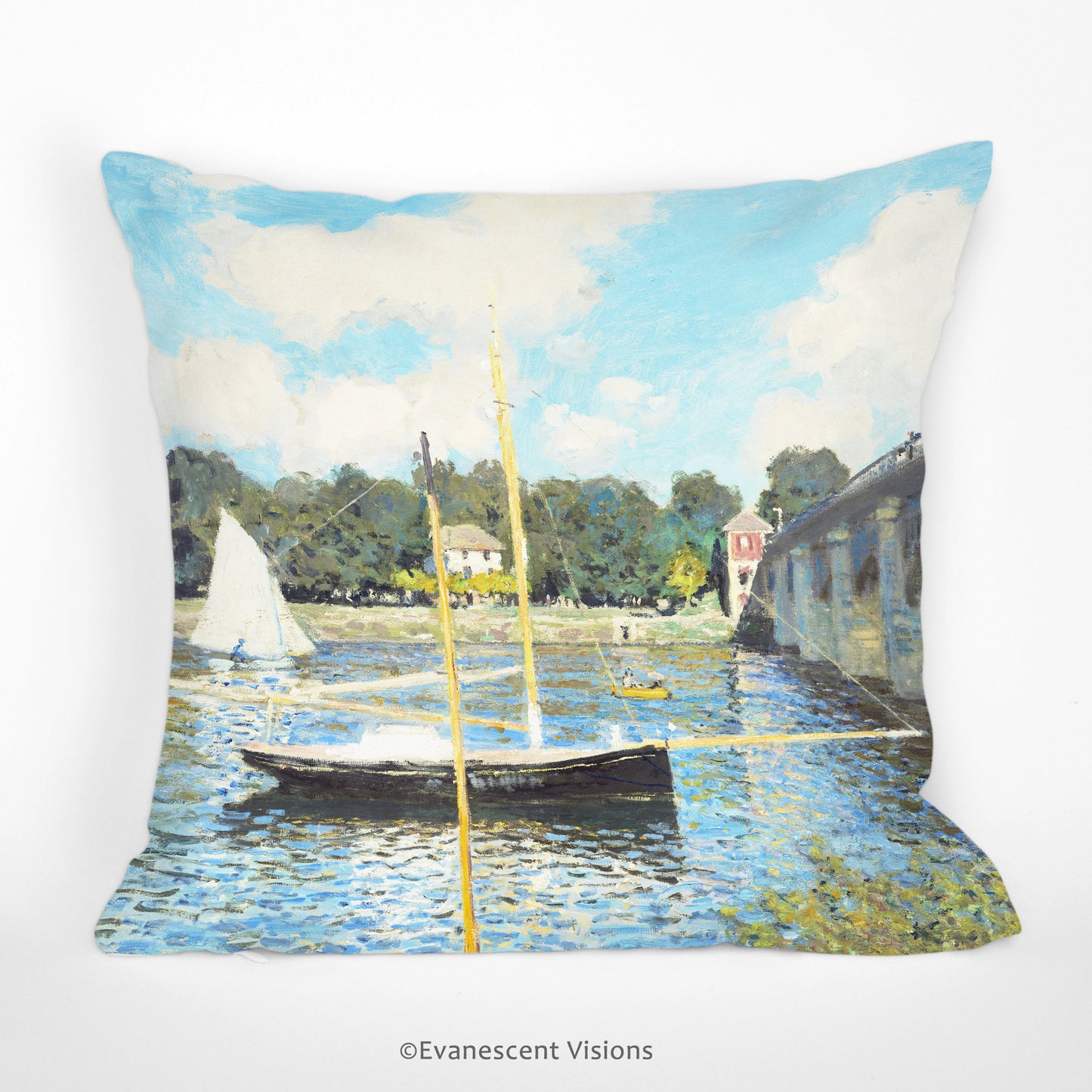 Front view of Monet Bridge at Argenteuil Decorative Cushion