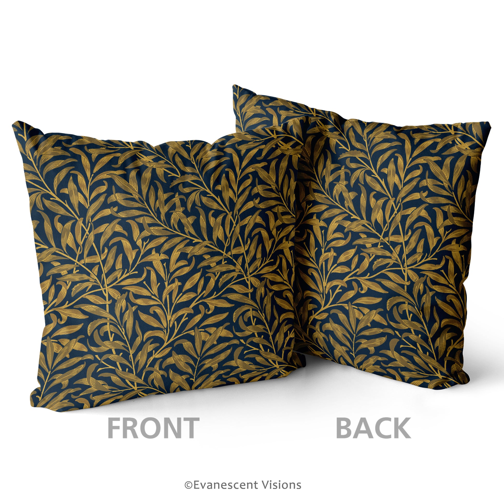 front and back sides of the front of the william morris willow bough cushion