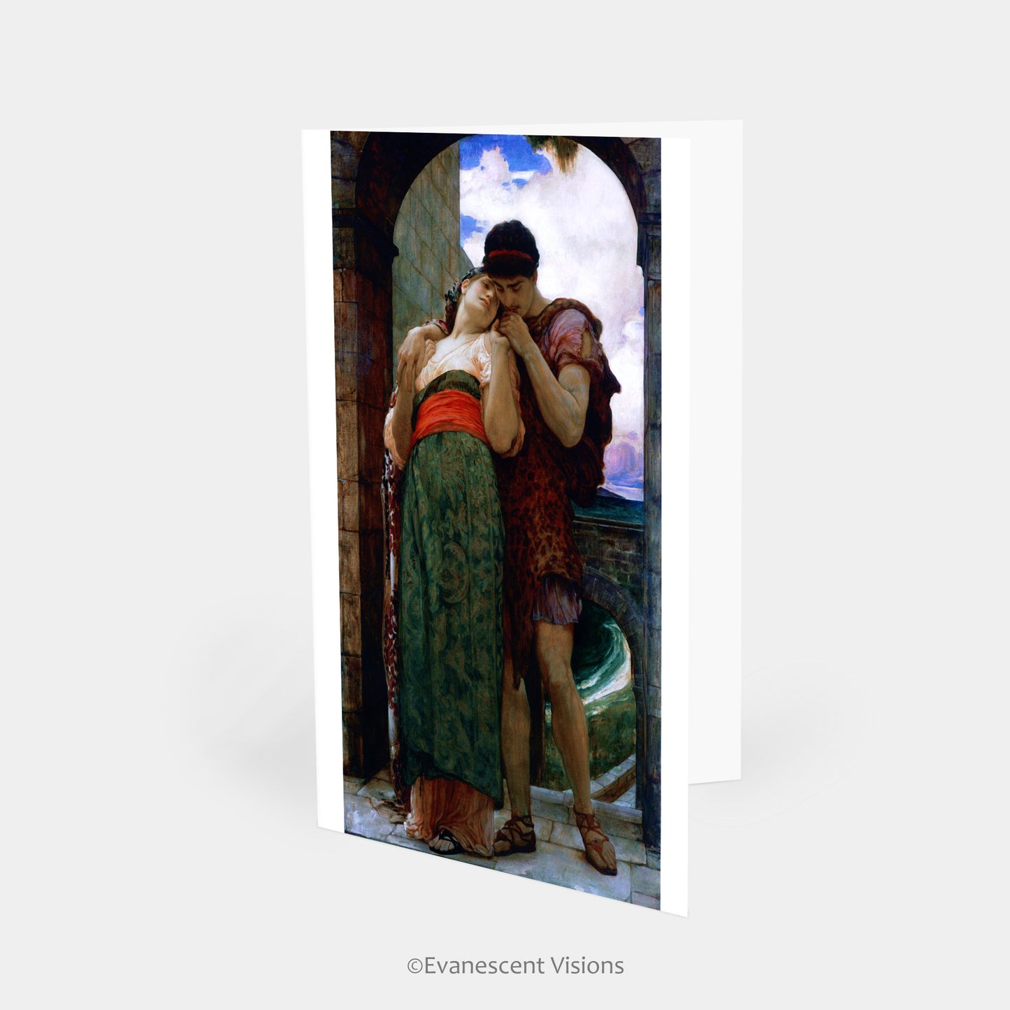 Personalised Anniversary Card standing up featuring Frederic Leighton's artwork called 'Wedded'