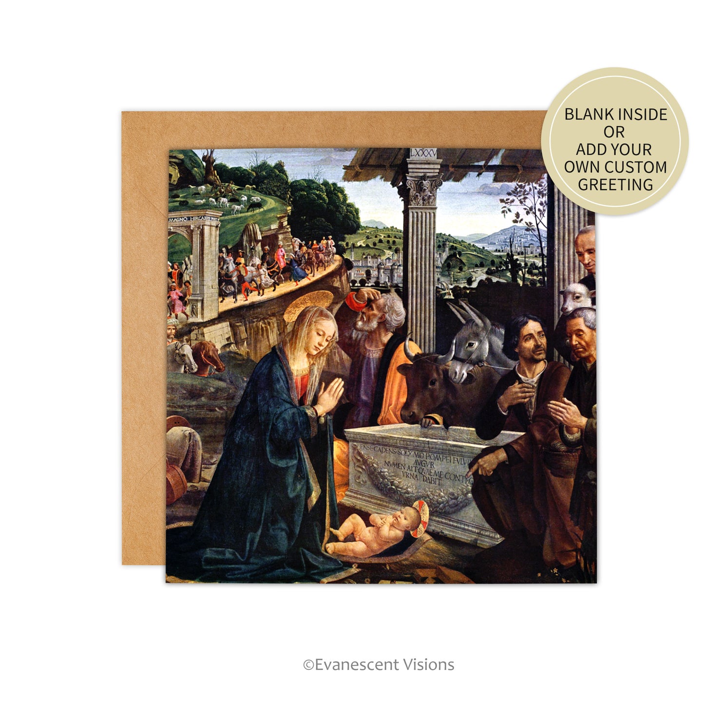 Ghirlandaio's Adoration of the Shepherds Renaissance art Nativity Christmas Card with an envelope