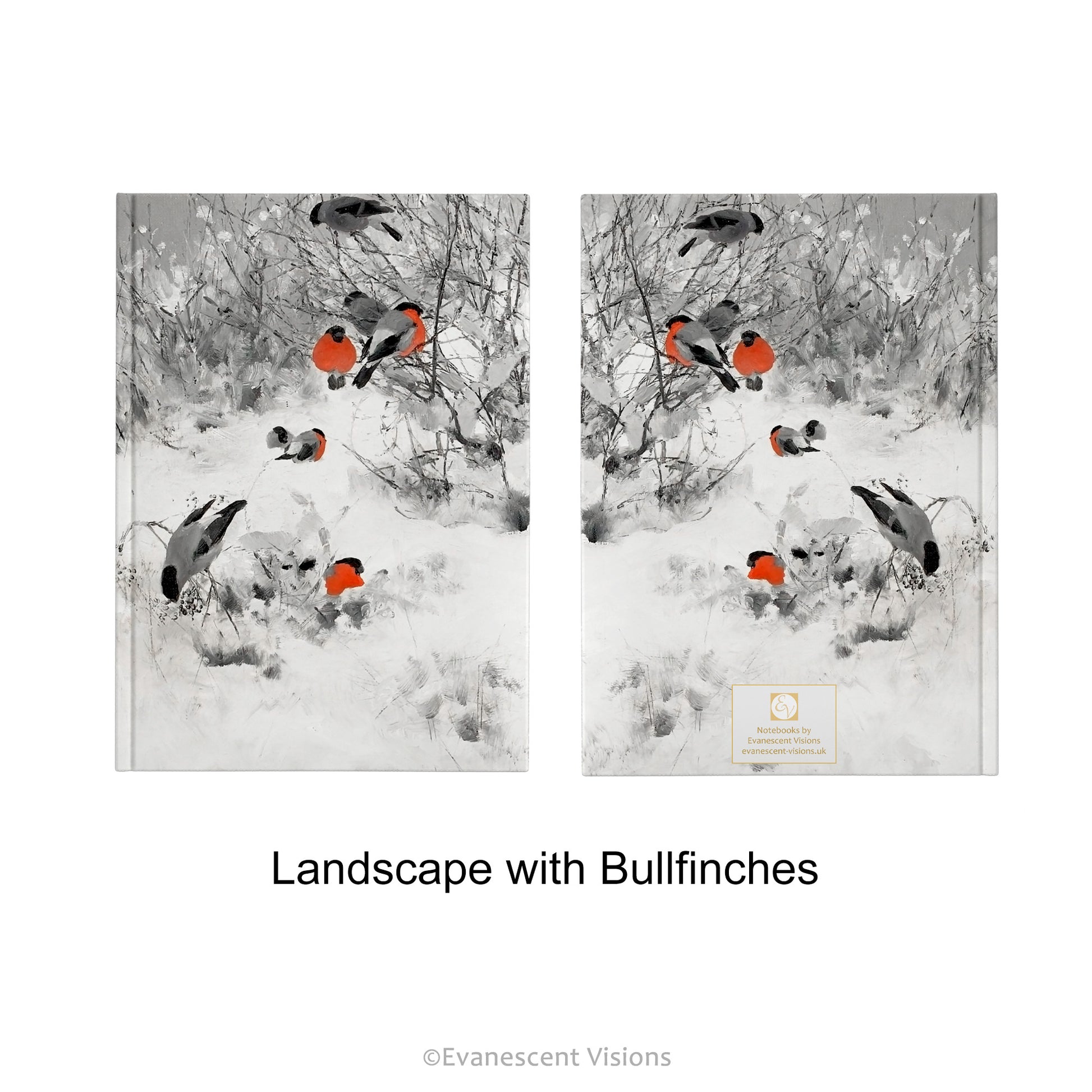 Snowy Winter Landscapes Hardcover Notebook with design option Landscape with Bullfinches.