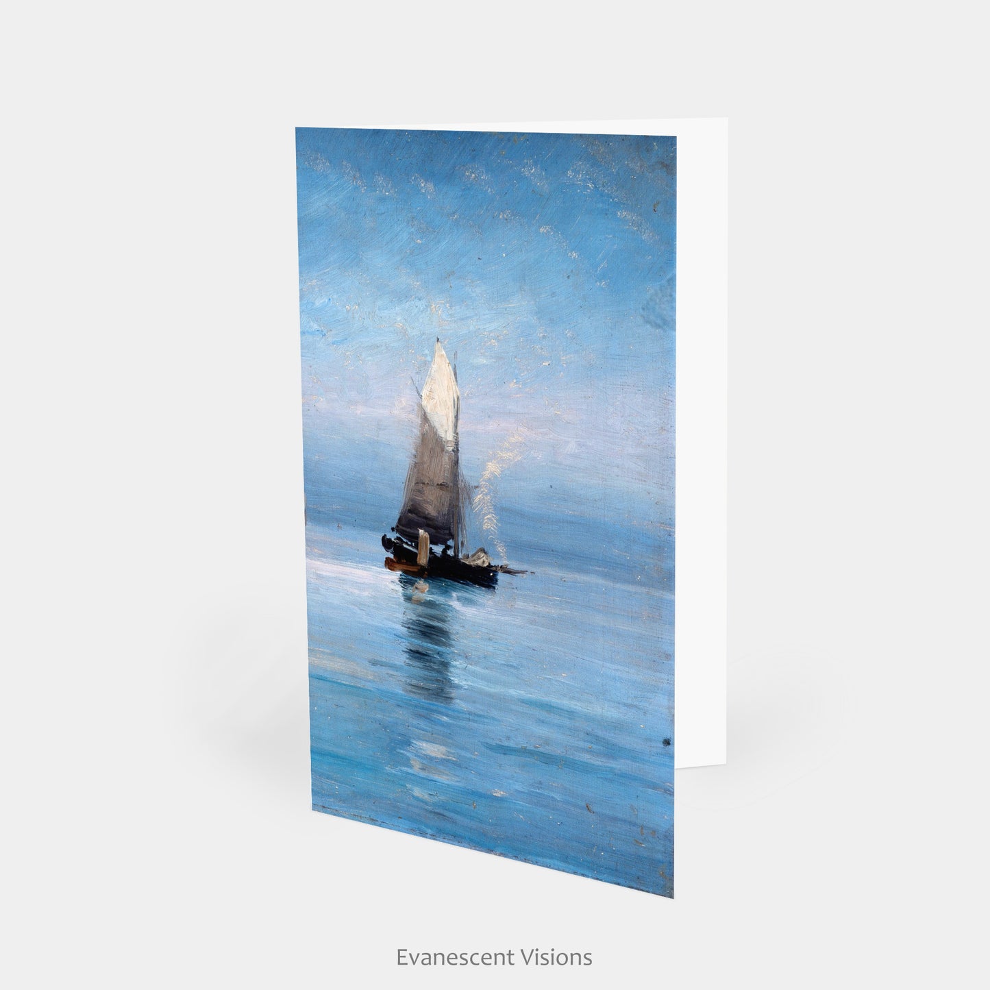 Fishing Cutters in the Moonlit Night,by Carl Locher Art Notecard standing on a table