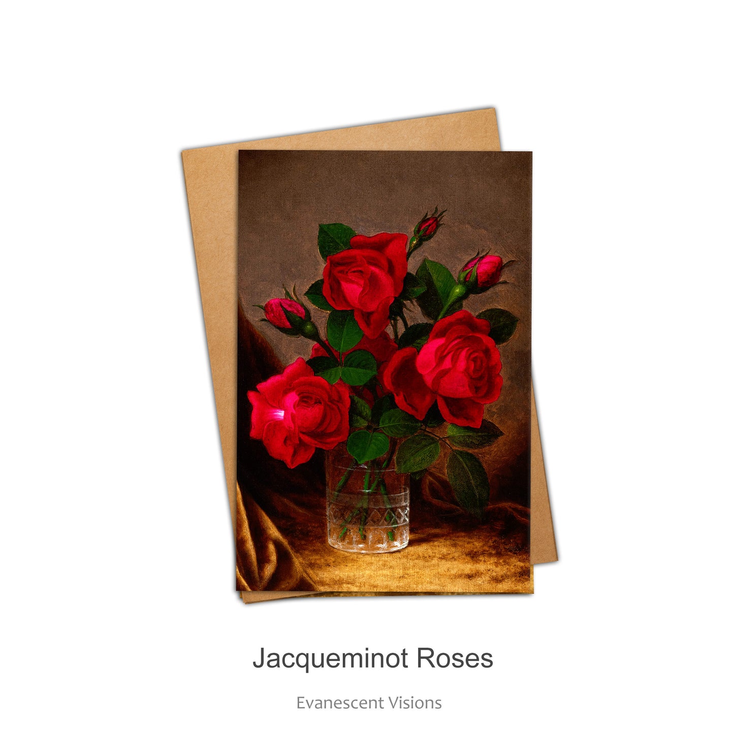 Red Roses Art Greeting Card with design 'Jacqueminot Roses'.
