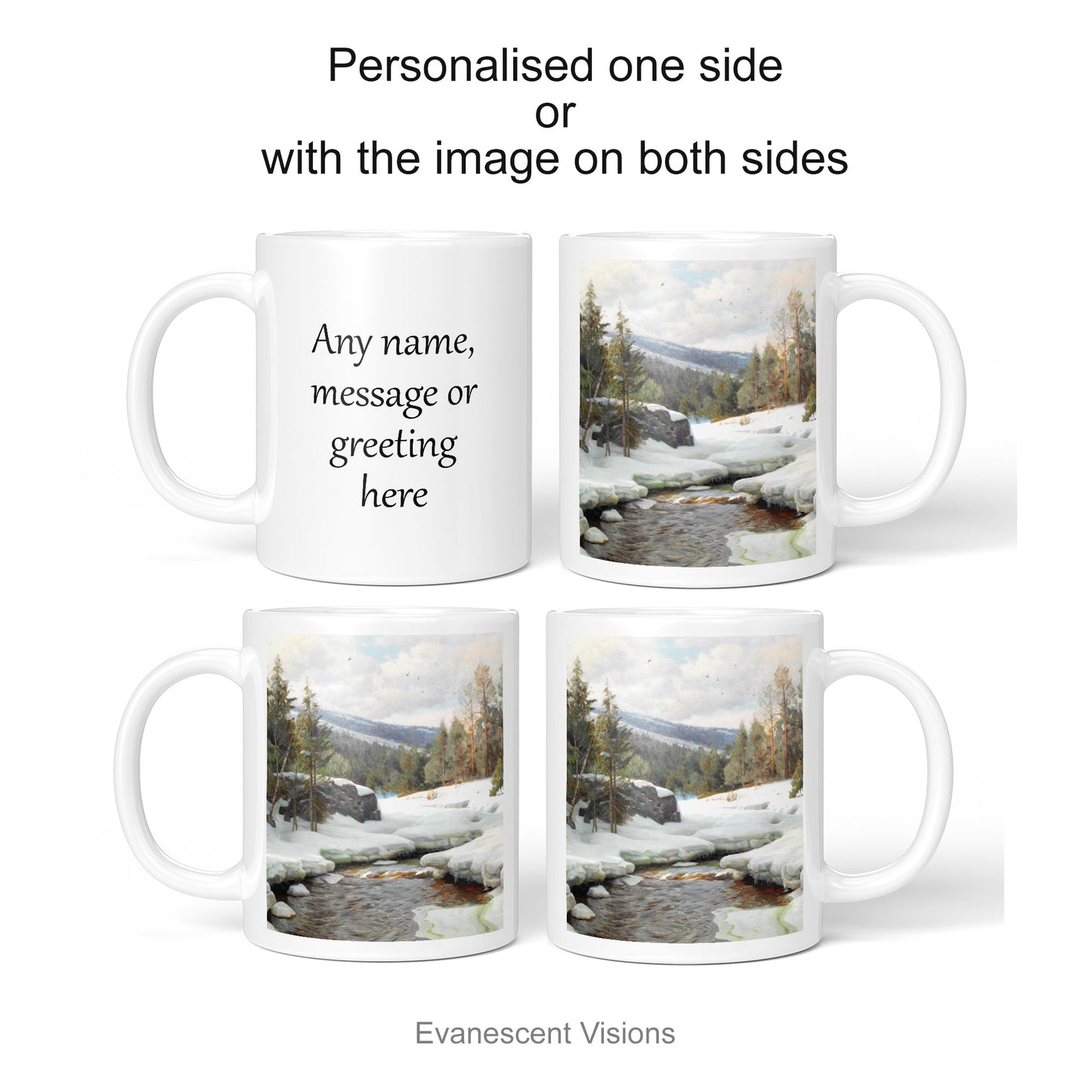 Personalised Winter Landscape Mugs, Christmas Art Mugs