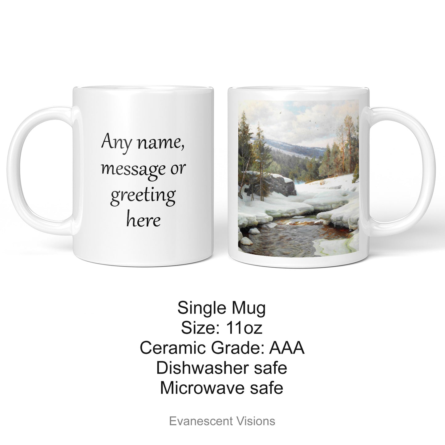 Personalised Winter Landscape Mugs, Christmas Art Mugs