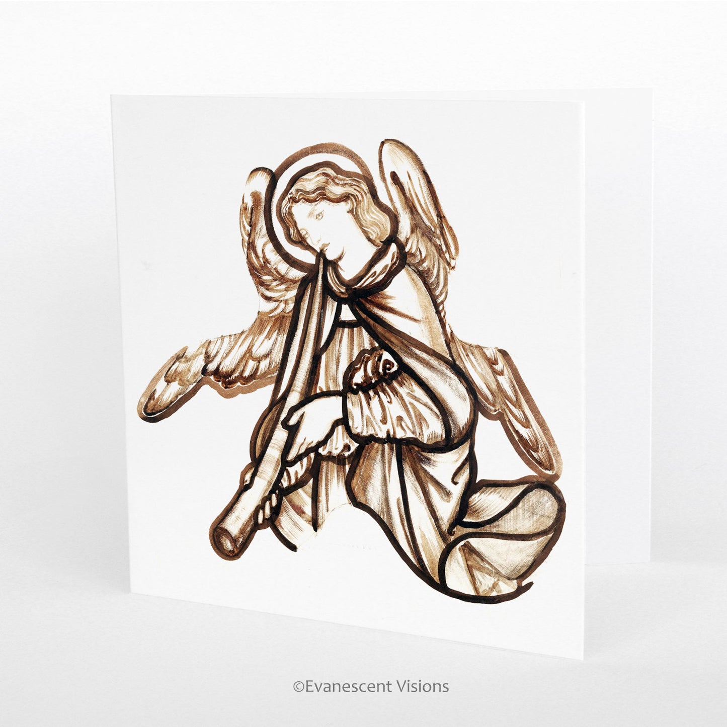 vintage angel with horn art christmas card