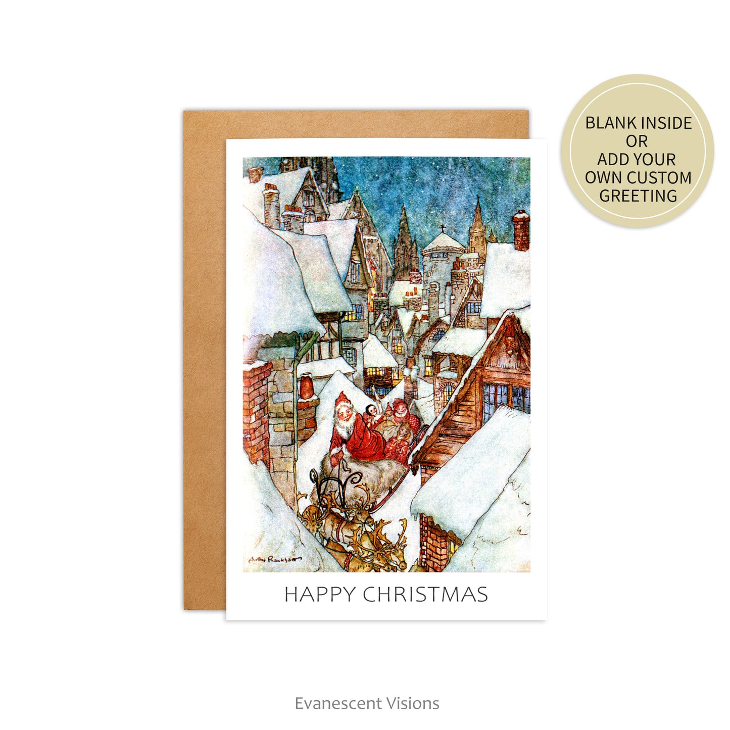 Santa Claus in the Rooftops Christmas Cards, Pack of 10, Personalised or Blank