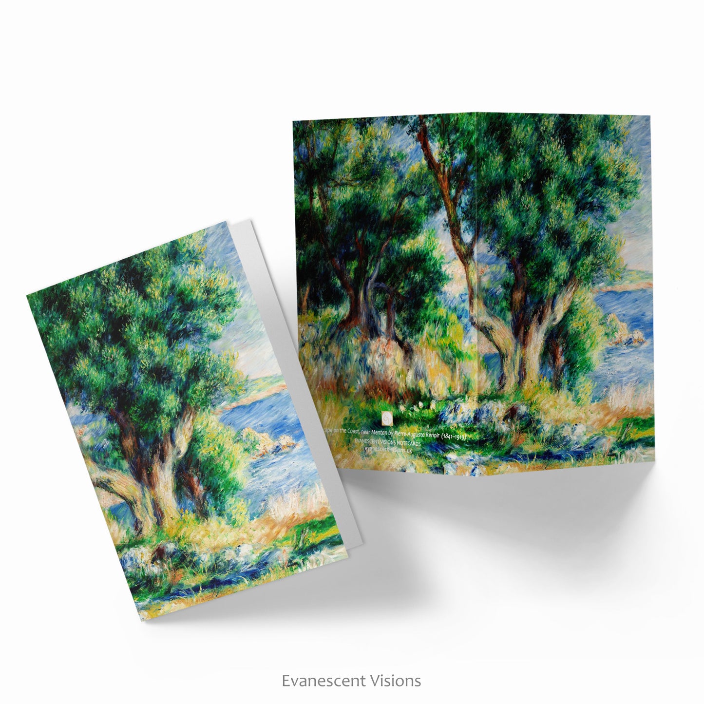 Front and back views of the Landscape on the Coast near Menton Renoir Art Notecard