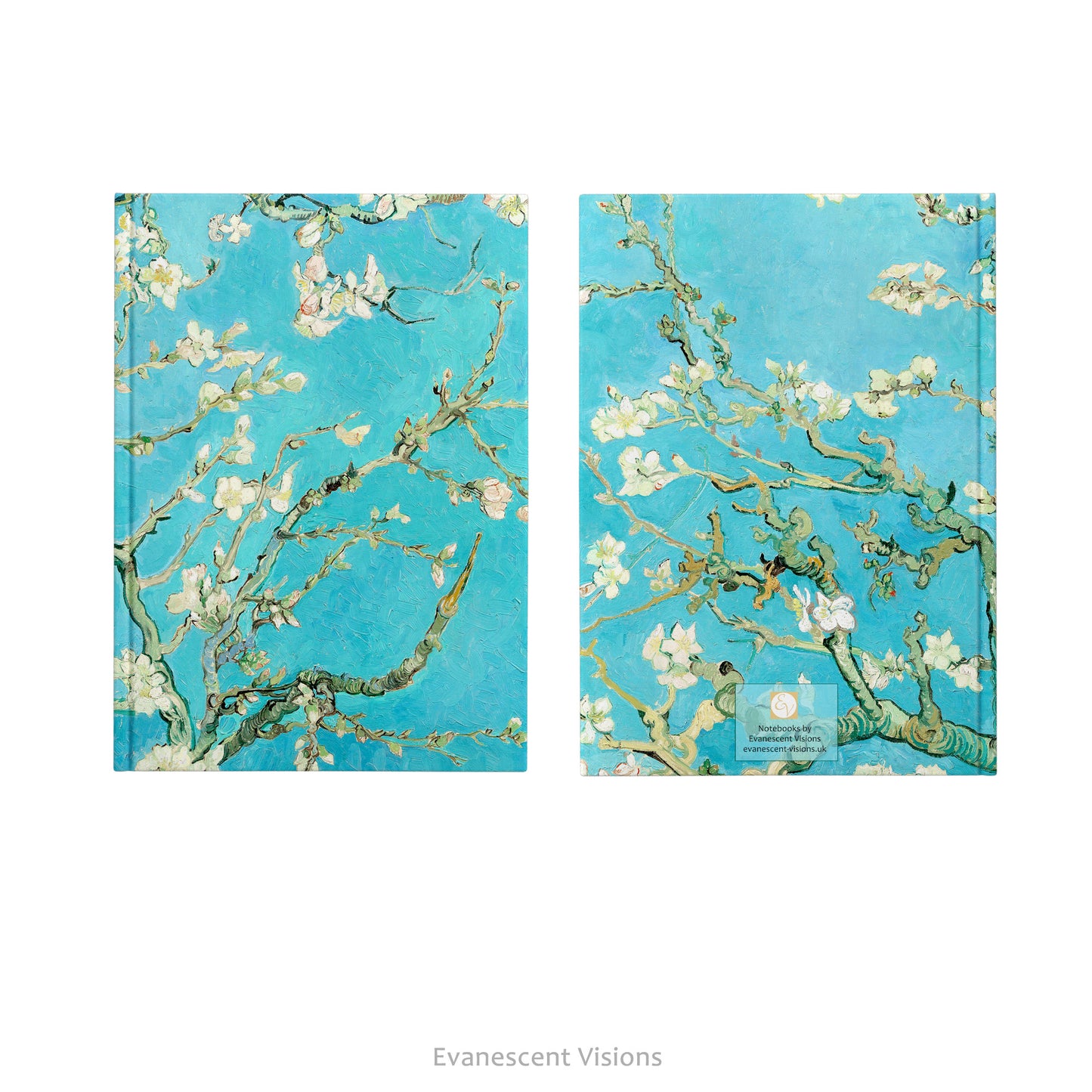 Front and back views of the Van Gogh Almond Blossom Fine Art Hardcover Notebook