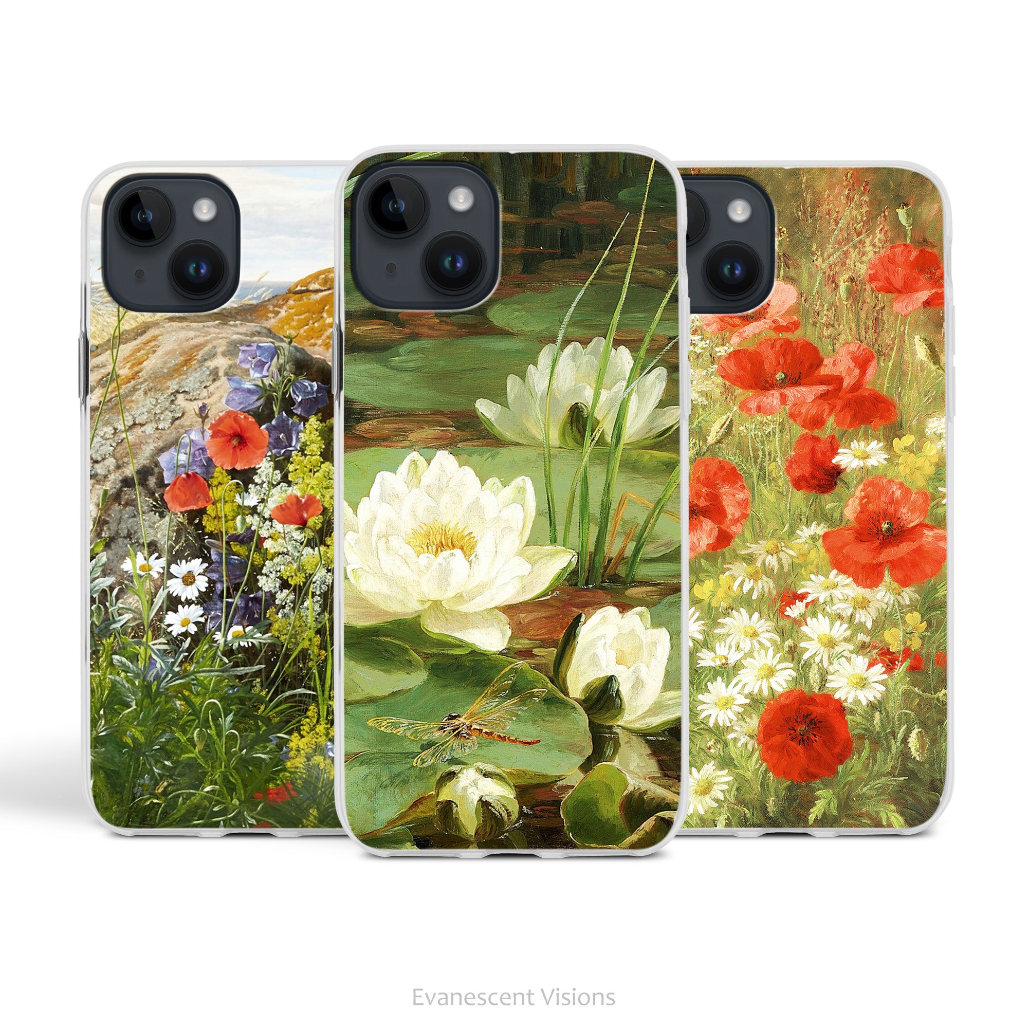 Floral Art Phone Case for iPhones, Wildflower, Poppies or Water Lilies, Protective Flexible Case