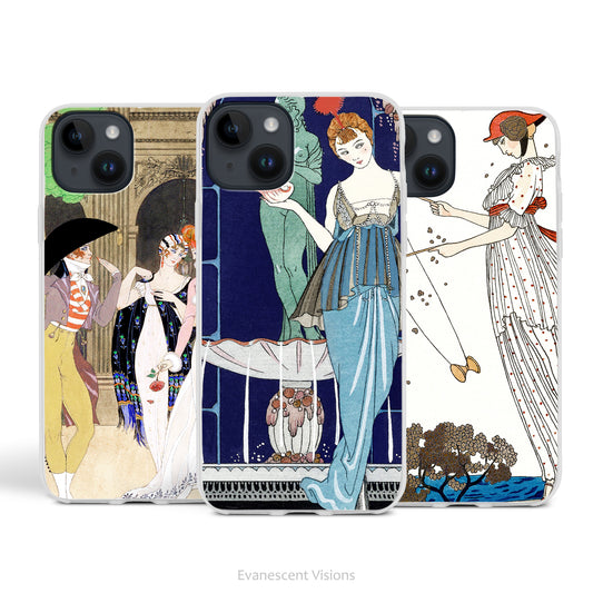 Vintage Design Art Phone Case for iPhones, with Barbier Art Nouveau Illustrations