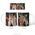 Left and right side views of  the ceramic mug featuring artwork 'Primavera' by Sandro Botticelli.