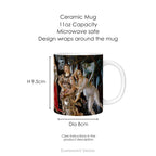 Ceramic mug featuring artwork 'Primavera' by Sandro Botticelli, with mug dimensions.