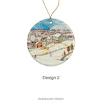 Design option 2 for the Ceramic Christmas Ornaments with Snowy Winter Landscape painting 'High Peak and Round Top (Catskill) in Winter' by artist Charles Herbert Moore 