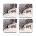 Christmas Wildlife Coasters Set of 4, Red Deer in Winter