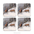 Christmas Wildlife Coasters Set of 4, Red Deer in Winter