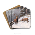Christmas Wildlife Coasters Set of 4, Red Deer in Winter