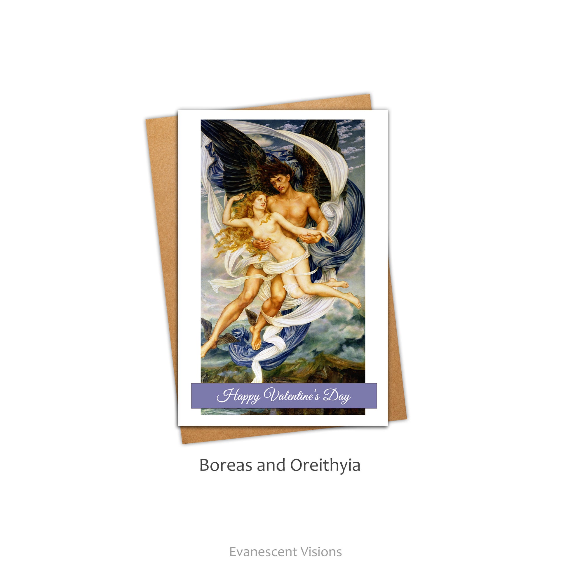 Personalised Valentine's Card and envelope with image from Boreas and Oreithyia by Evelyn De Morgan