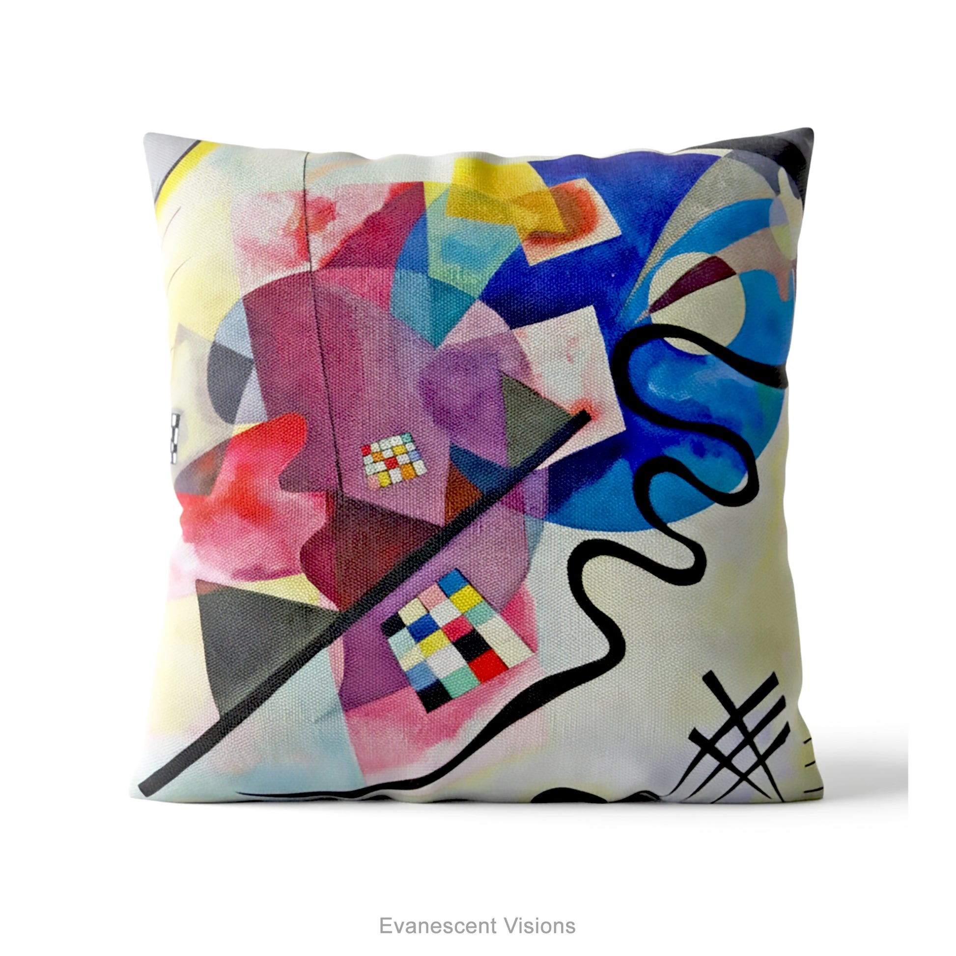 A square modern art themes cushion featuring abstract painting 'Jaune Rouge Bleu' by Wassily Kandinsky.