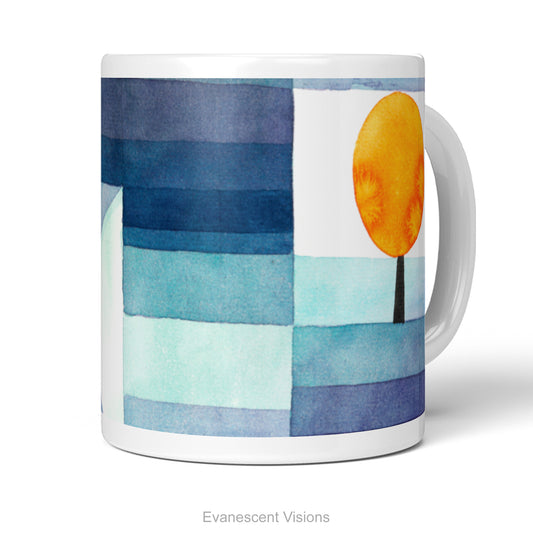 Blue Abstract Art Ceramic Mug, Paul Klee Harbinger of Autumn