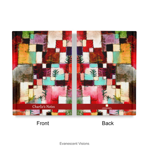 Front and back views of the Personalised Notebook, Hardback decorated with Paul Klee Abstract Art
