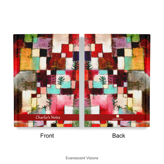 Front and back views of the Personalised Notebook, Hardback decorated with Paul Klee Abstract Art
