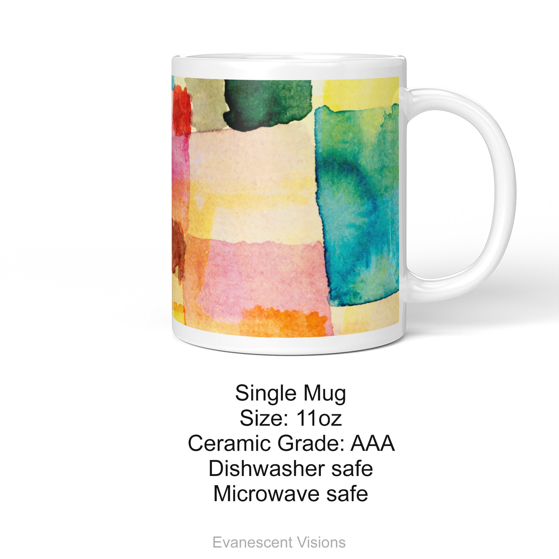 Colourful Abstract Art Ceramic Mug with product details.