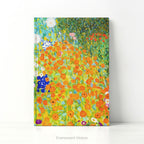 A hardback notebook featuring the colourful impressionistic floral artwork 'Bauerngarten' by Gustav Klimt, shown against a white background. 