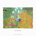 Full cover front and back view of a hardback notebook featuring the colourful impressionistic floral artwork 'Bauerngarten' by Gustav Klimt, shown against a white background. 