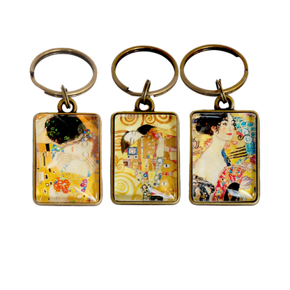 Klimt Art Keyring, Kiss, Embrace, Lady with a Fan, Double Sided