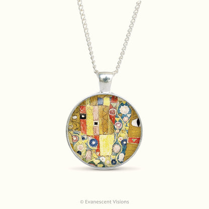 Pendant necklace with pattern detail from artwork 'The Kiss' by Alphonse Mucha