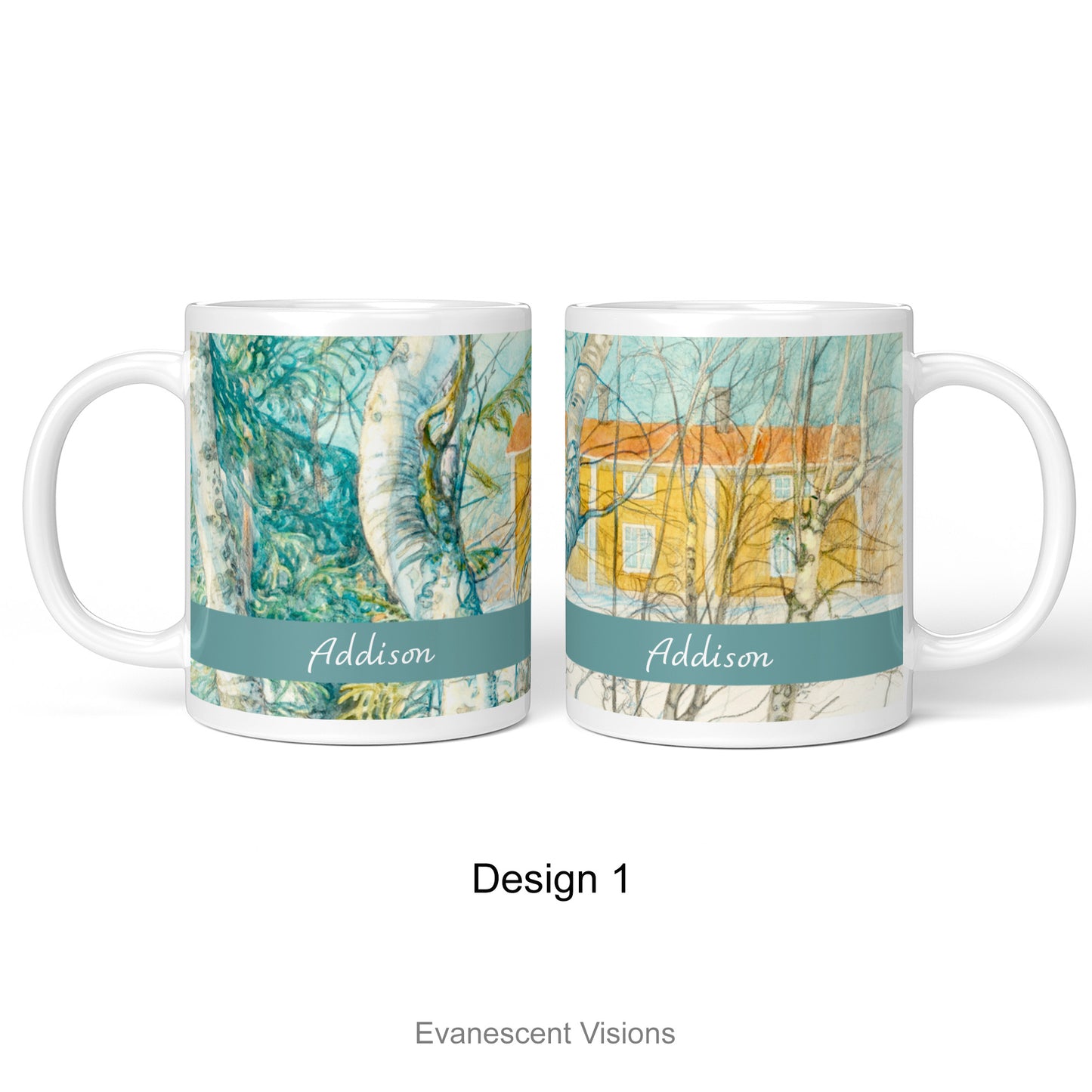 Personalised Art Mug with Winter Landscape Paintings by Carl Larsson